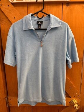 H&M Men's Pale Blue Short Sleeve Zip Polo